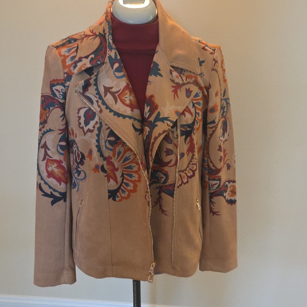 Chico's Tan Floral Embroidered Blazer